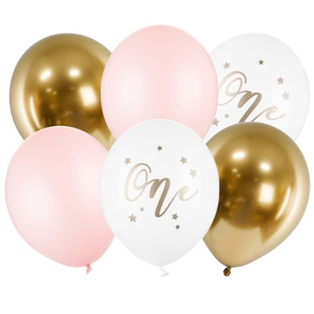 12'' Pastel Pink number one assorted latex balloons (6pk)