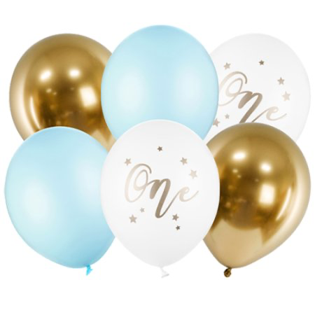12'' Pastel Blue number one assorted latex balloons (6pk)