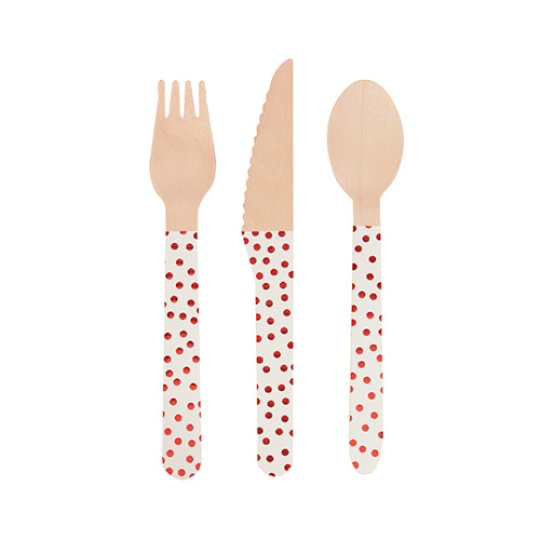 Red & White Dots Wooden Cutlery (24pc)