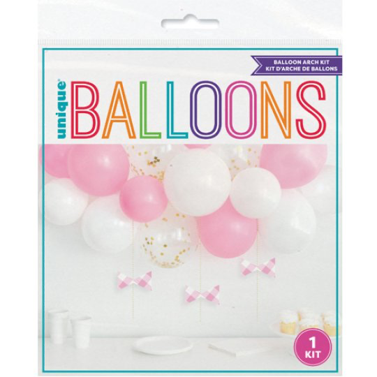 Pink Gingham 1st Birthday Arch DIY latex balloon kit