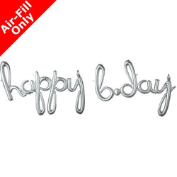 35" Happy Birthday Silver Script Balloon