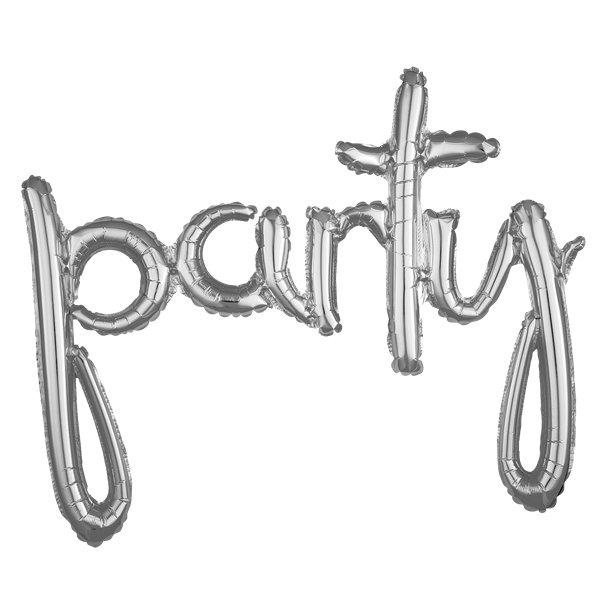 39"Party Silver Script Balloon