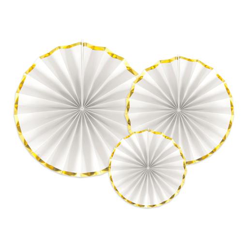 White & Metallic Gold Paper Fan
