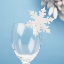 White Shimmering Snowflake Placecards for Glasses