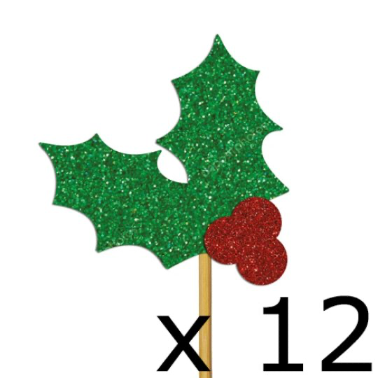 Holly Glitter Cake Toppers